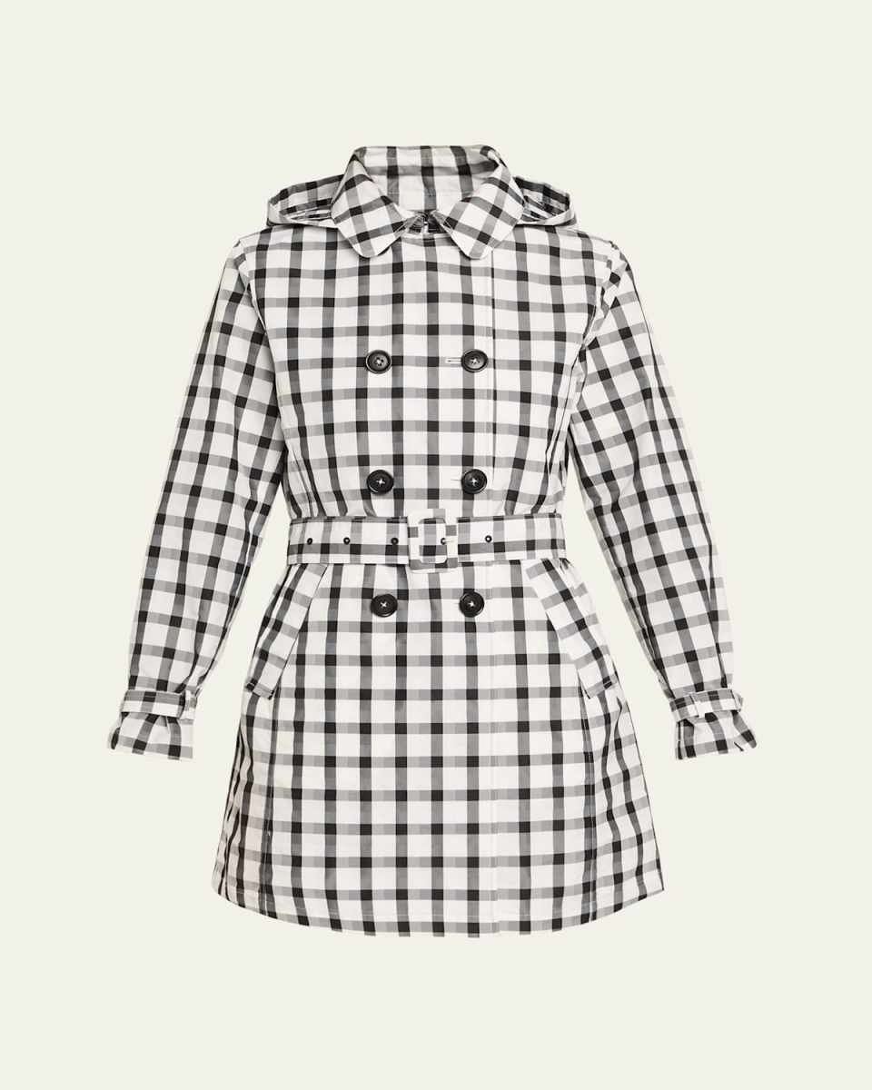 Double-Breasted Check Taffeta Trench Coat